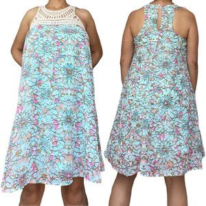 Xhilaration Womens Dress Medium M Green Pink Halter Yoke Crochet Lined